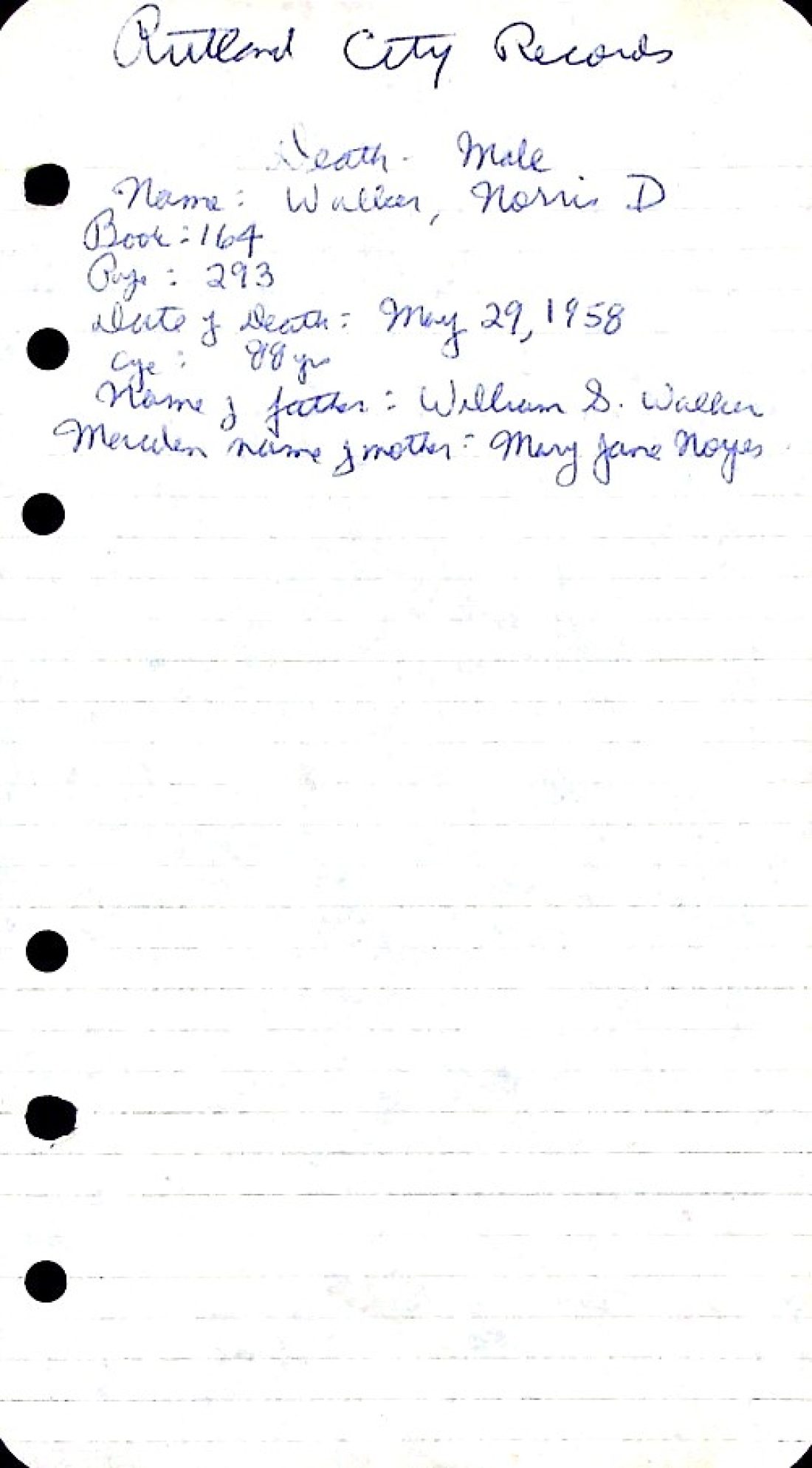 WALKER, Norris (d. 1958) NOYES BAIRD death record